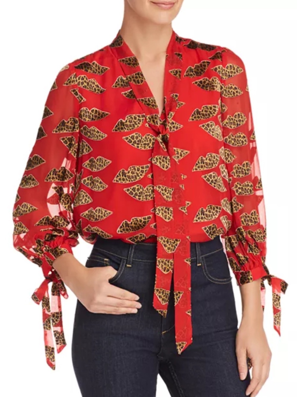 Alice + Olivia X Donald Robertson Sheila Silk Blend Cheetah Print Blouse